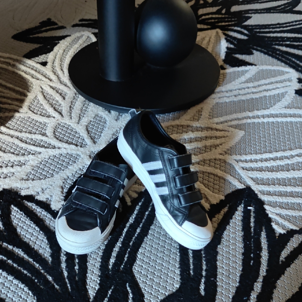 adidas Kids Black and White Triple Strap Sneakers
